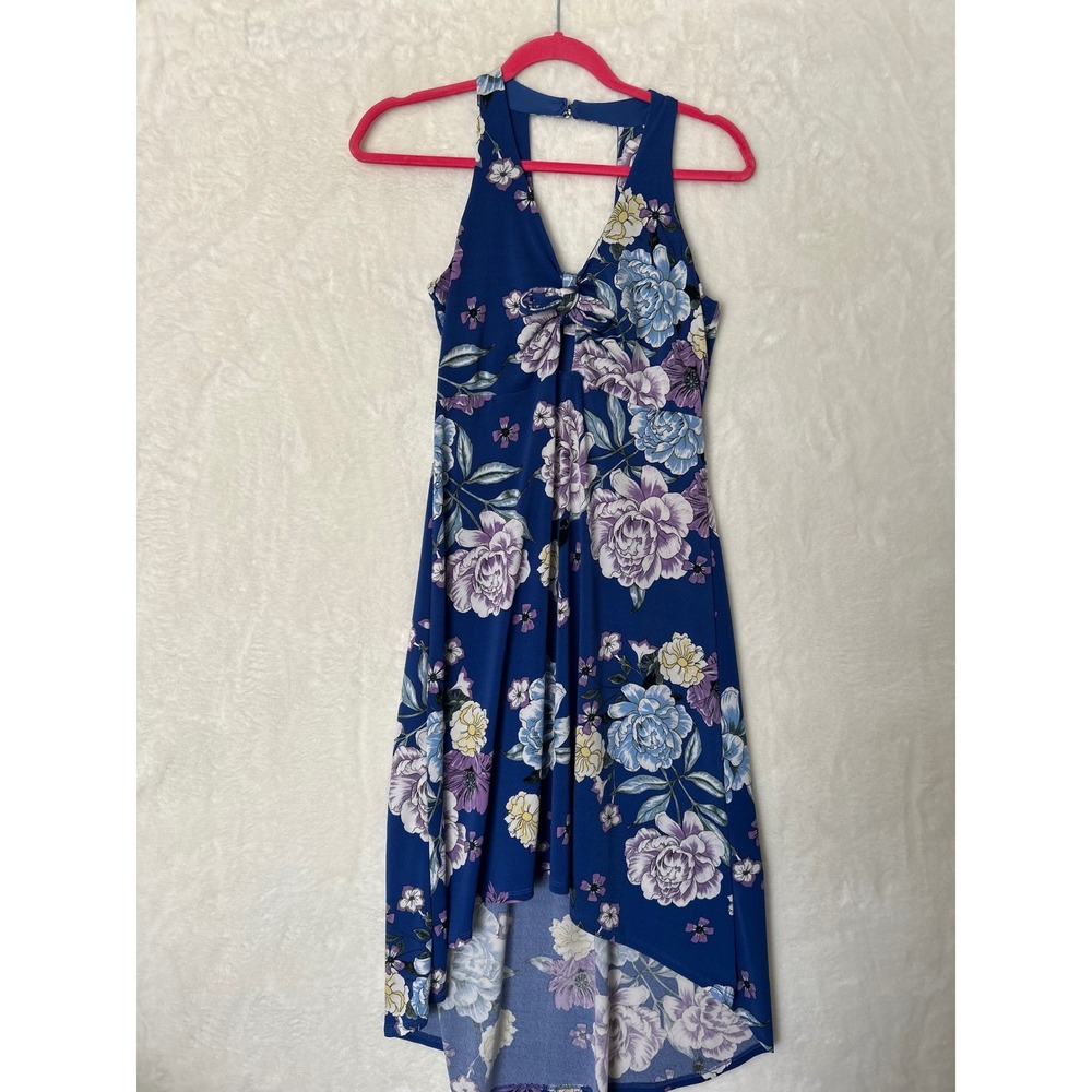Candies Blue Floral Halter High Low Dress XS Tie Front Keyhole Summer Party